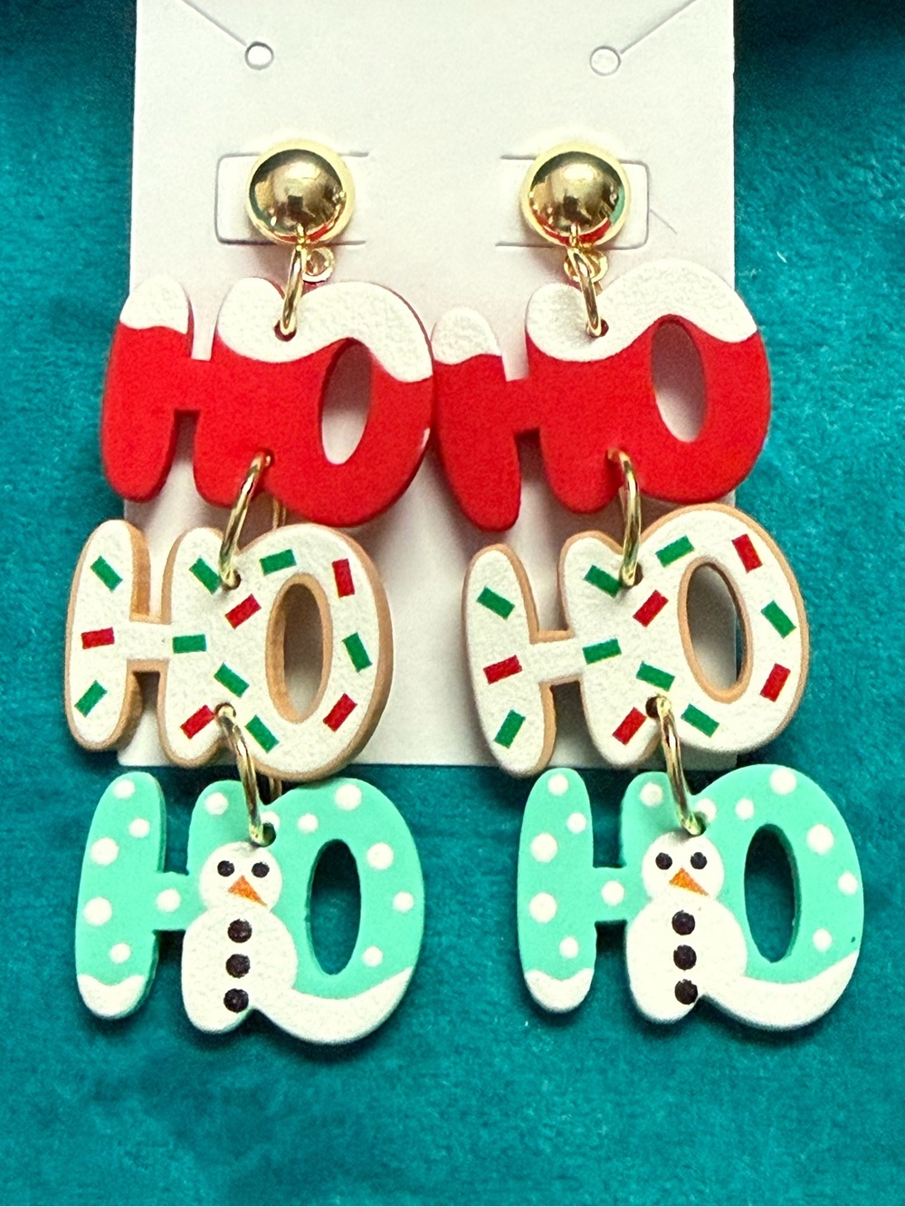 Holiday 'HO HO HO' Triple Drop Earrings - Red, White & Mint NEW